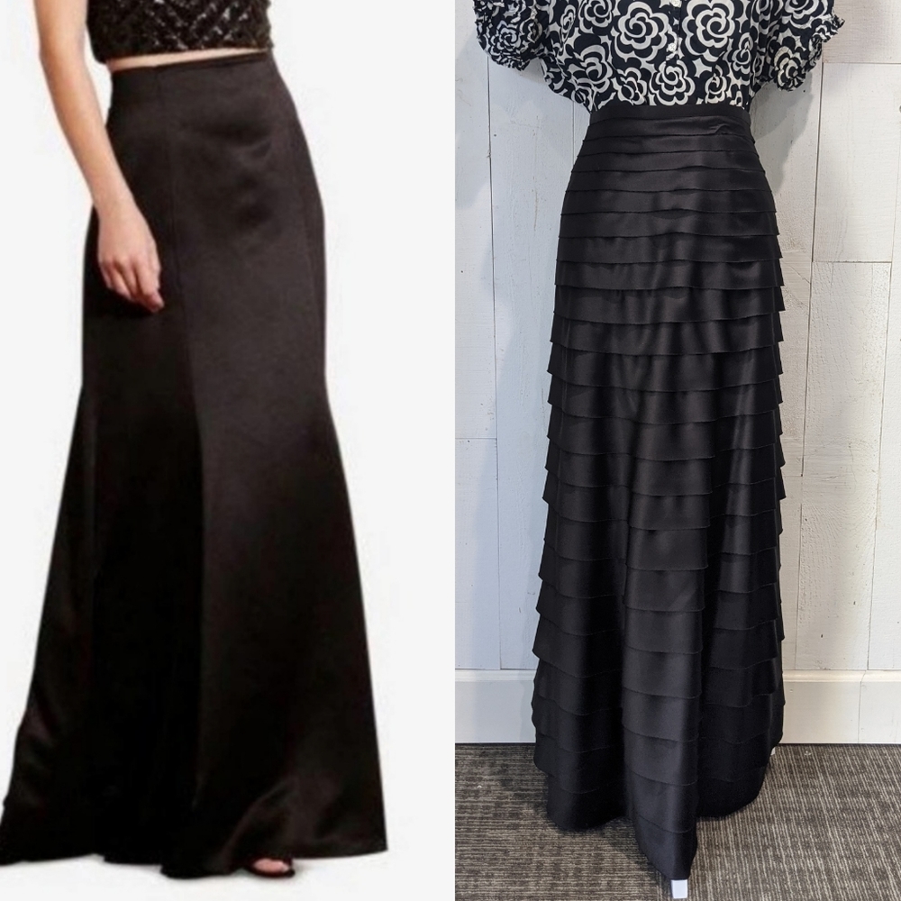 JS Collections Black Satin Folded Pleat Maxi Skirt